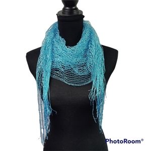 Blue Ruffled Net Fringe Scarf